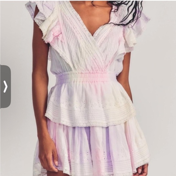 Love Shack Fancy Gwen Ruffled Sleeve Tie Dye Mini Dress - Picture 2 of 9